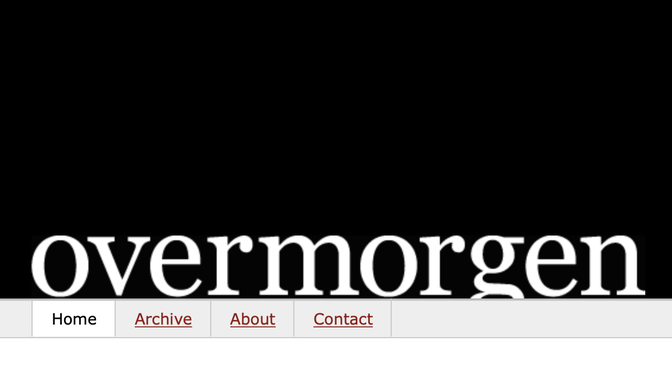 Screenshot of the header of the website, with 'overmorgen' in white on black